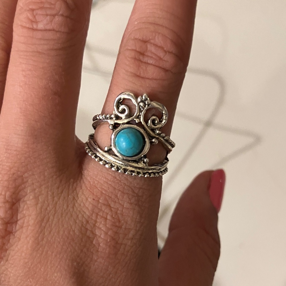 Elegant Silver and Turquoise Ring Set